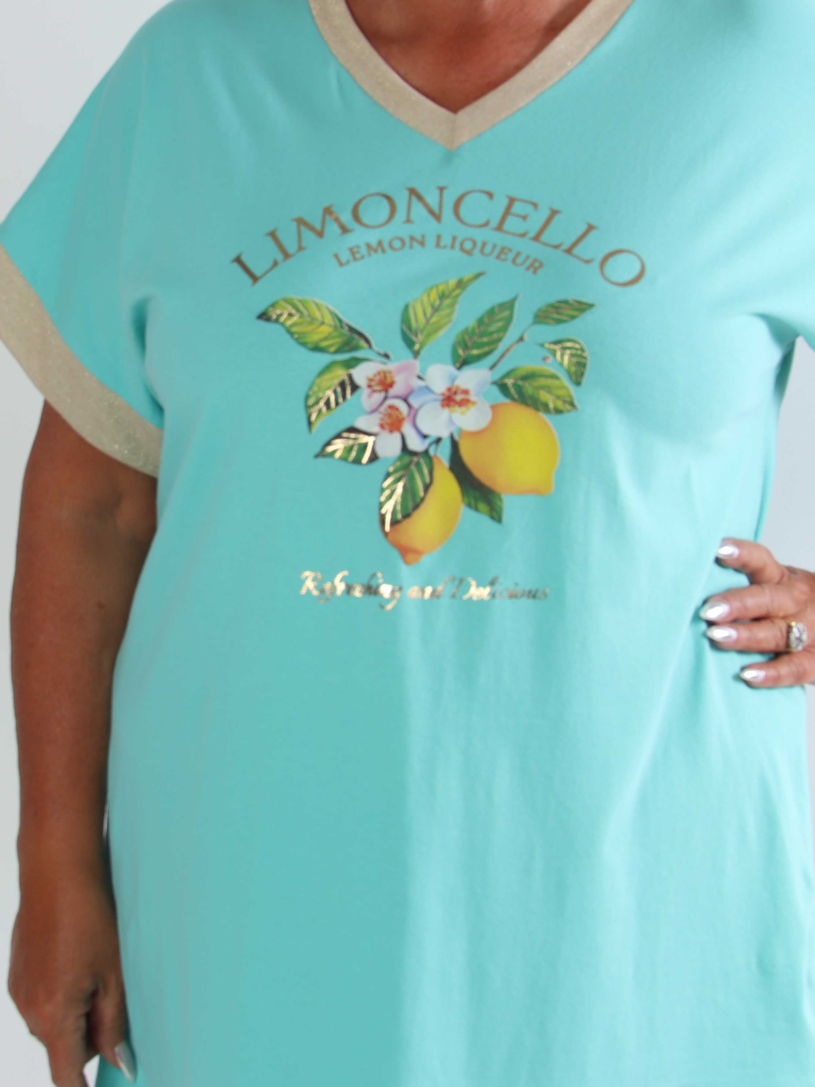 Zandra - Plus size t-shirtkjole i bomuld med citroner og guld detaljer